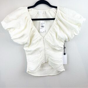 ASTR Tameka Textured Ruched Puff Sleeve Top